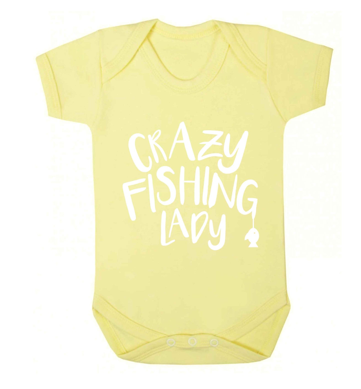 Crazy fishing lady Baby Vest pale yellow 18-24 months