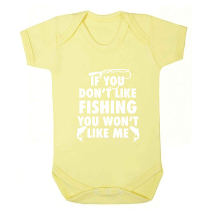 If you don't like fishing you won't like me Baby Vest pale yellow 18-24 months