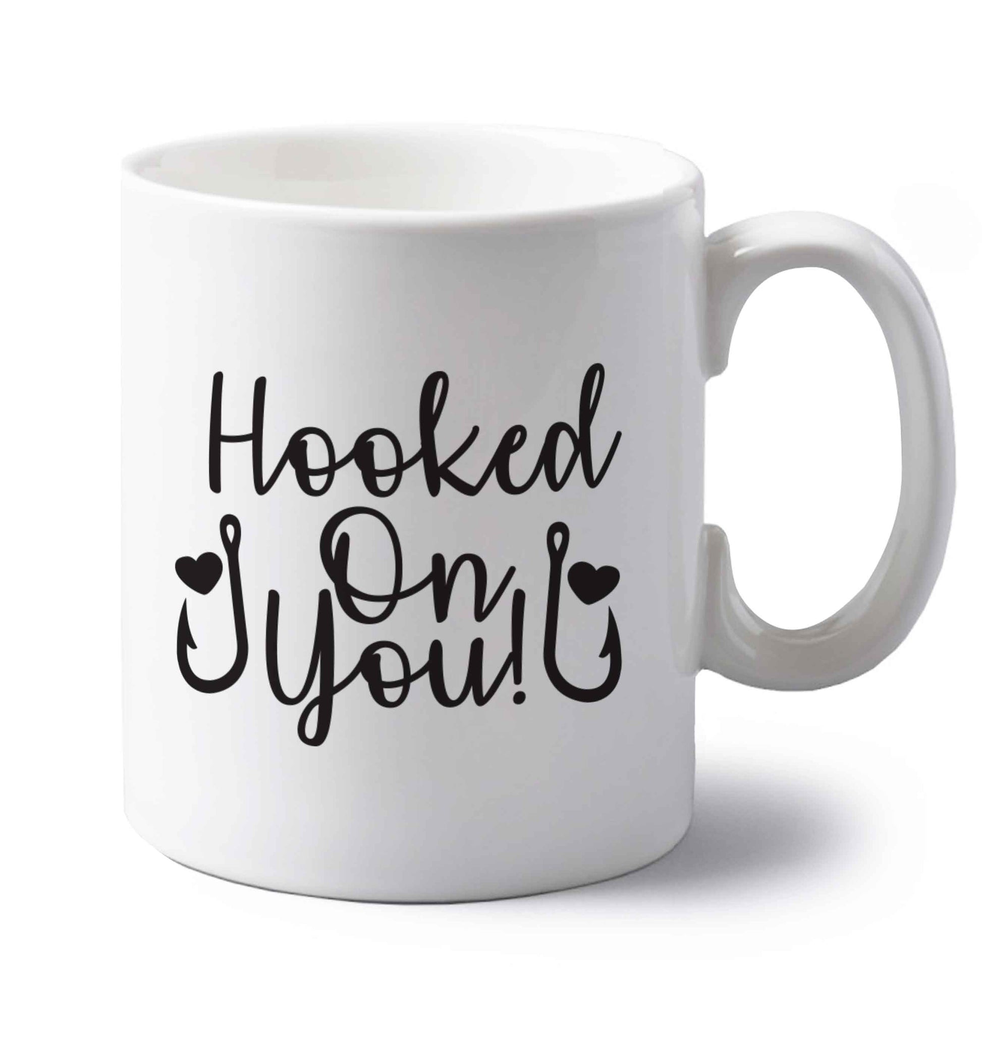 Hooked on you left handed white ceramic mug 