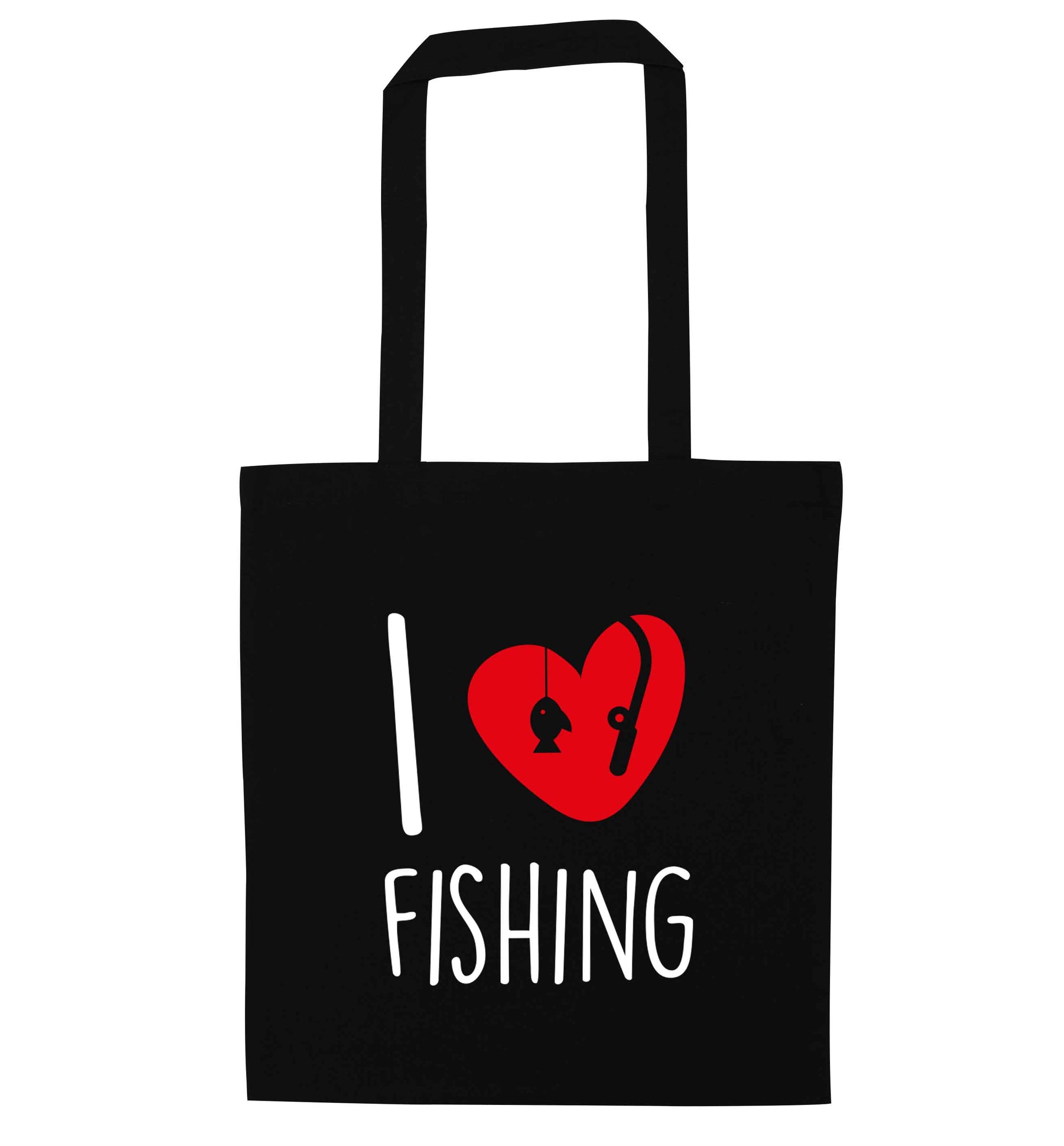 I love fishing black tote bag