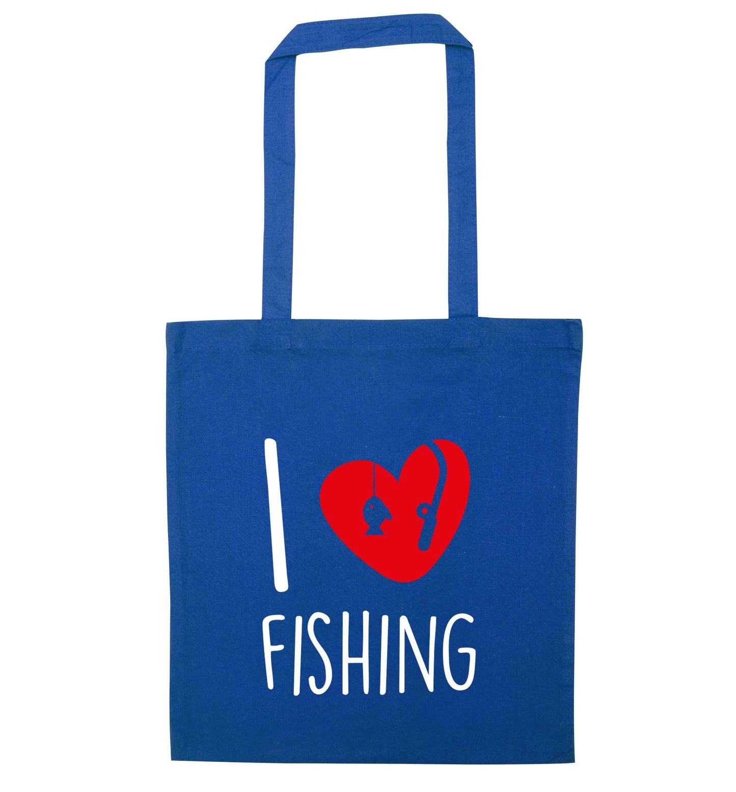 I love fishing blue tote bag