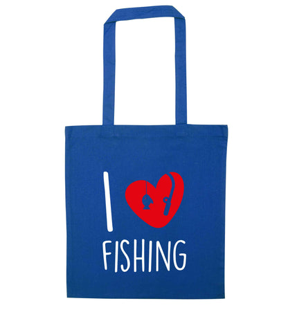 I love fishing blue tote bag