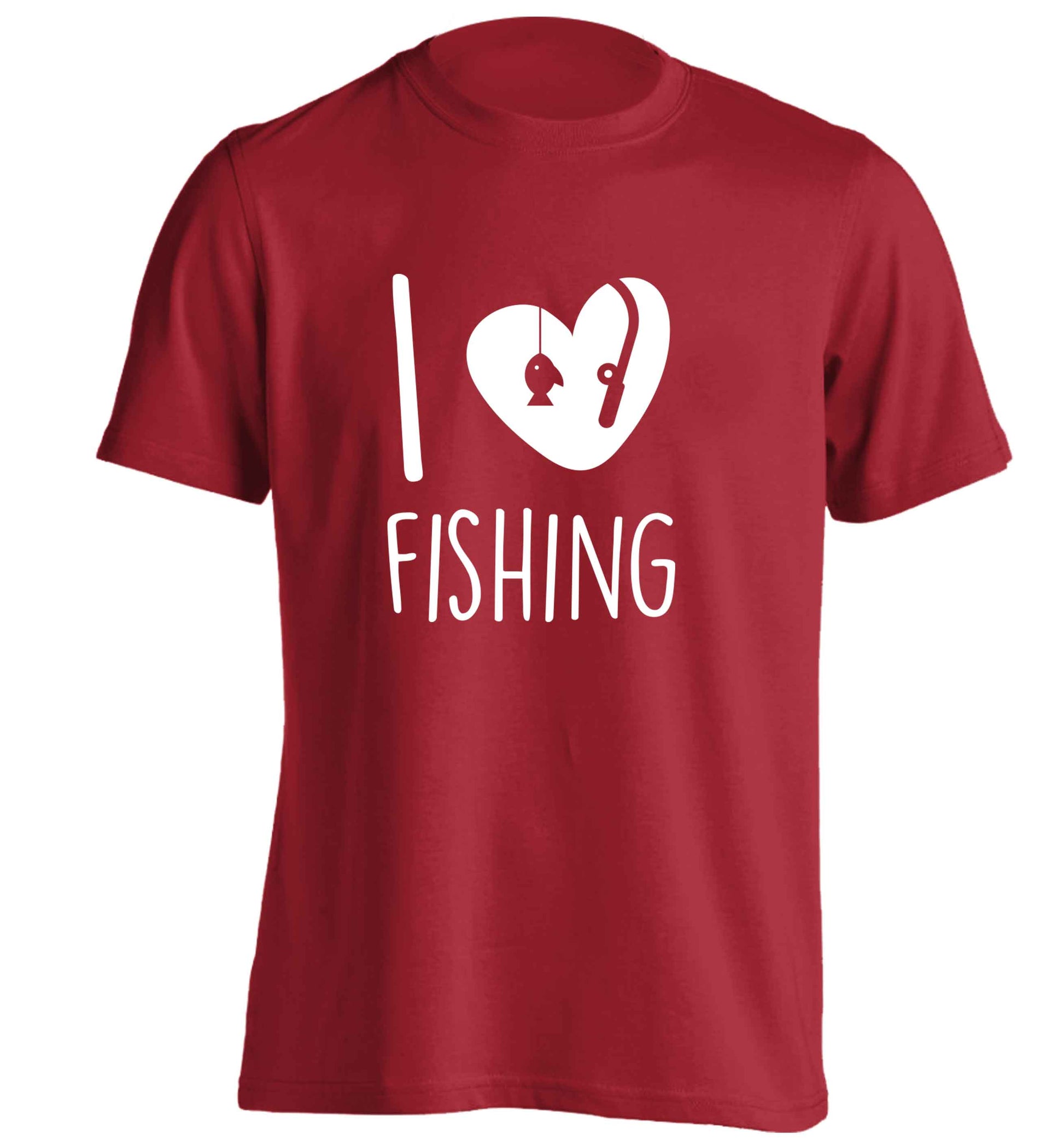 I love fishing adults unisex red Tshirt 2XL