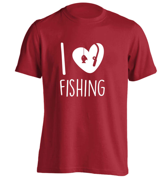 I love fishing adults unisex red Tshirt 2XL