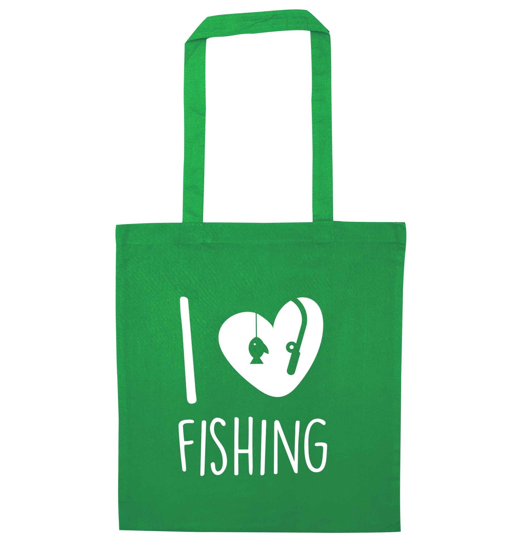 I love fishing green tote bag