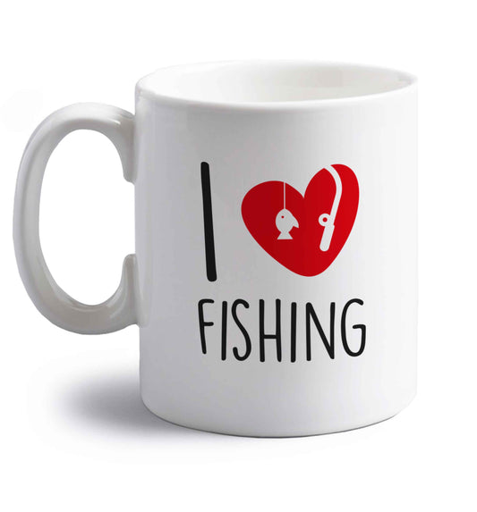I love fishing right handed white ceramic mug 