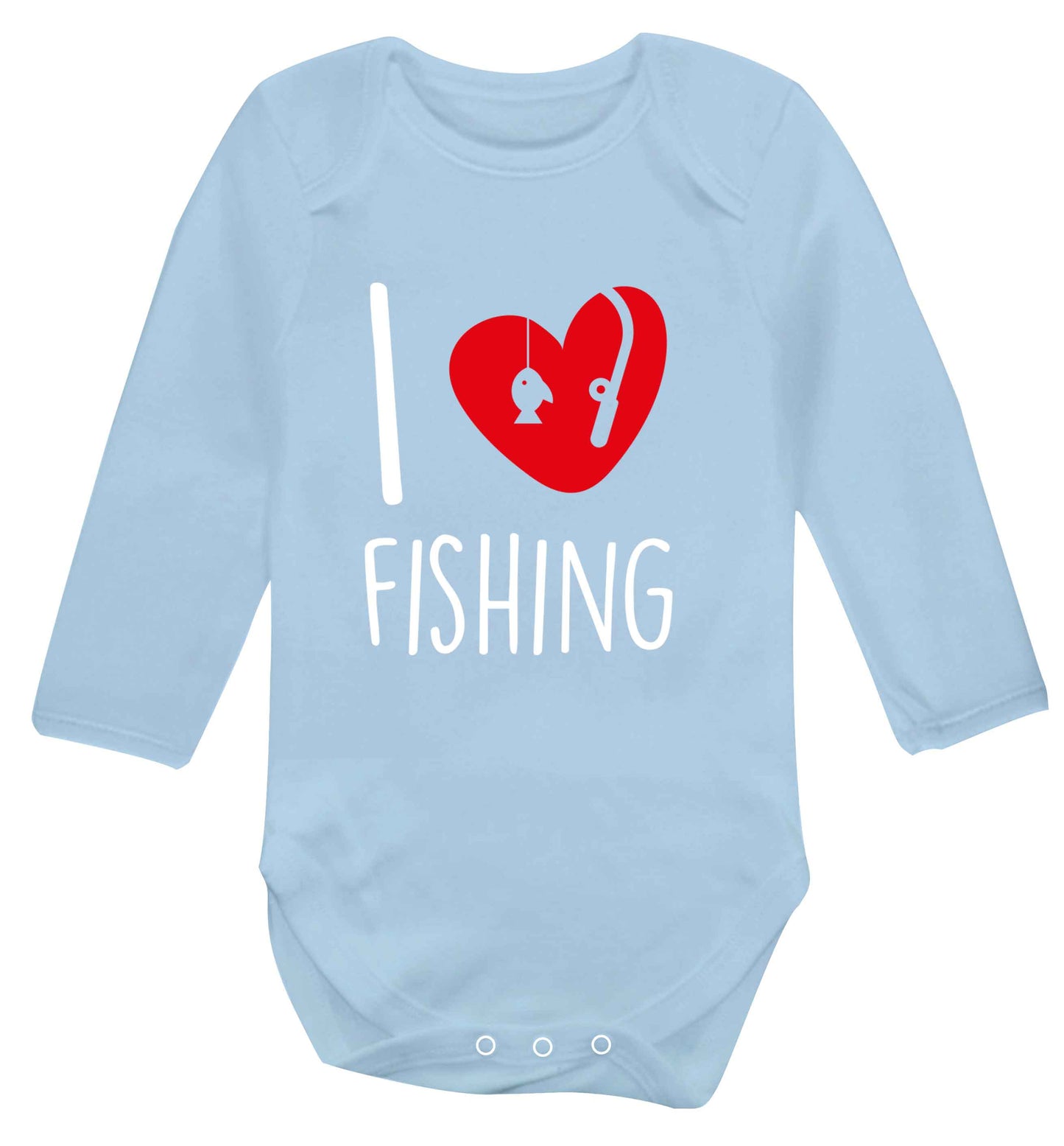 I love fishing Baby Vest long sleeved pale blue 6-12 months