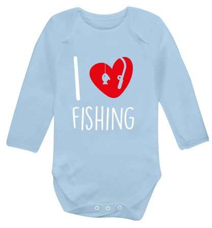 I love fishing Baby Vest long sleeved pale blue 6-12 months