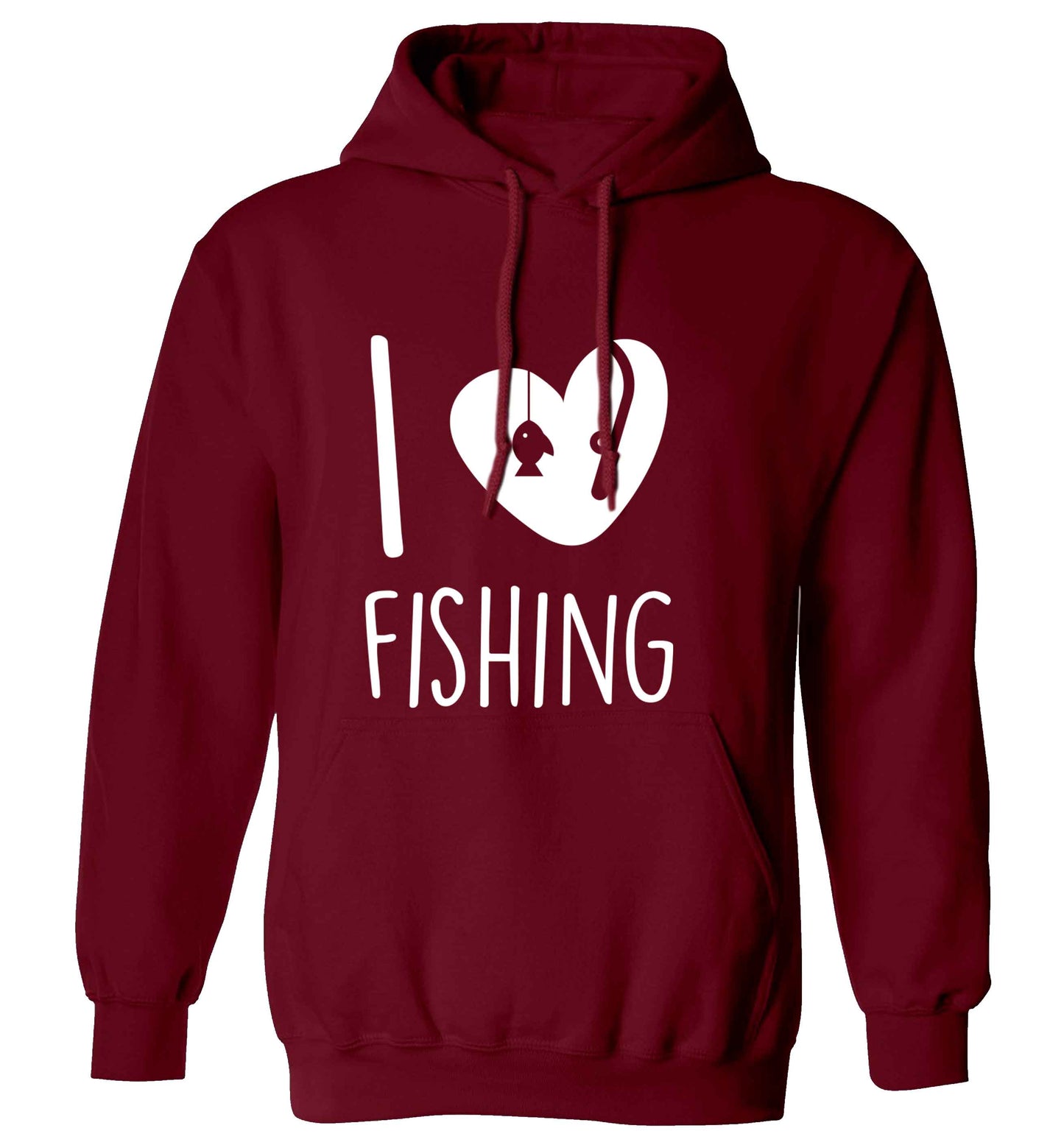 I love fishing adults unisex maroon hoodie 2XL