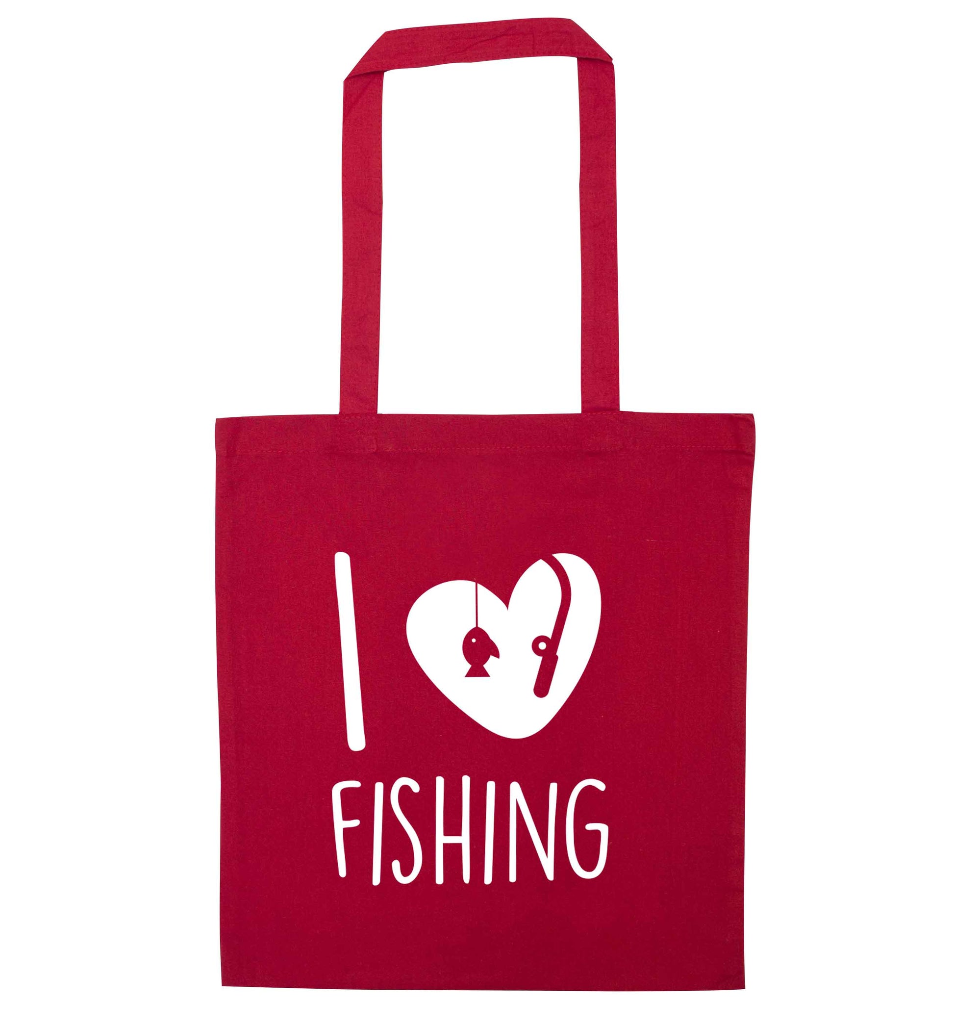 I love fishing red tote bag