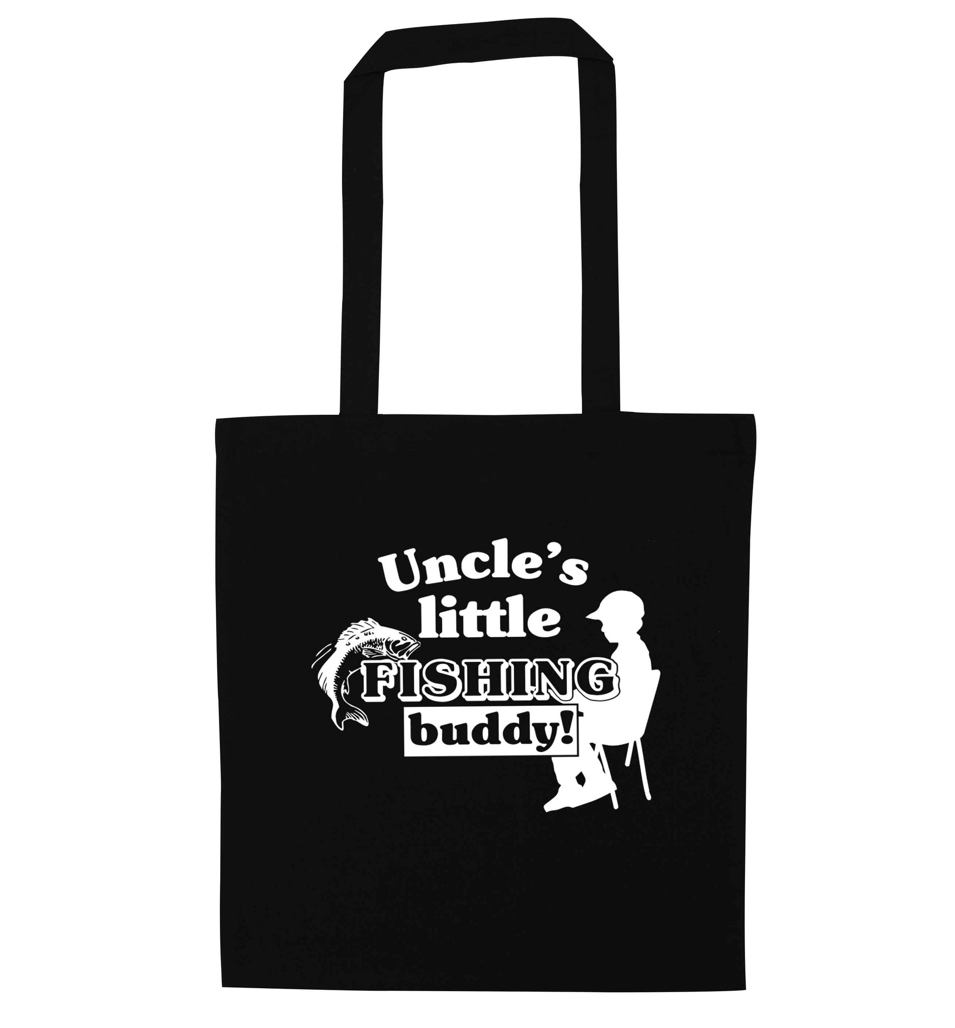 Uncle's little fishing buddy black tote bag