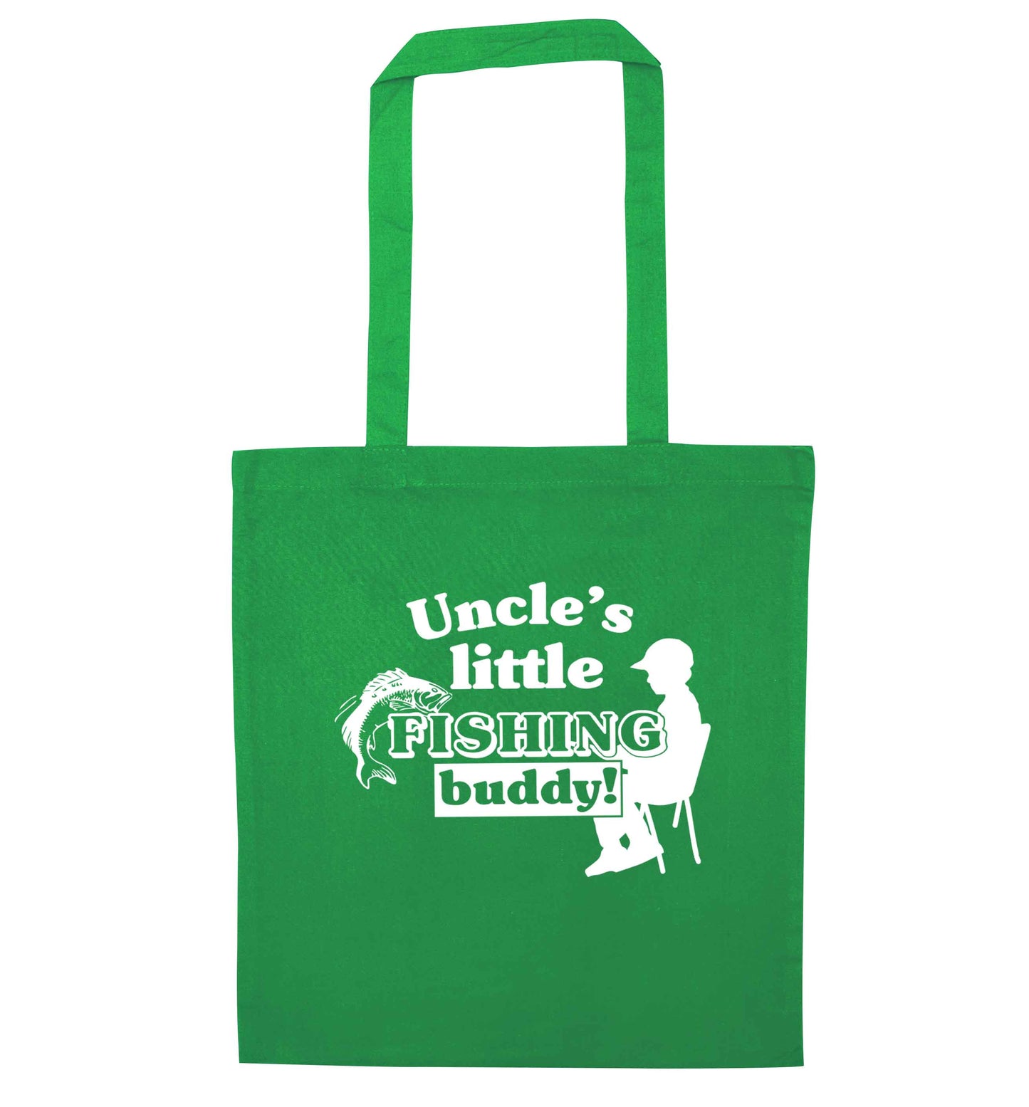 Uncle's little fishing buddy green tote bag