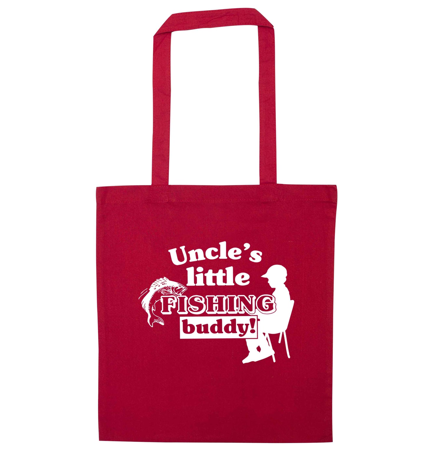 Uncle's little fishing buddy red tote bag