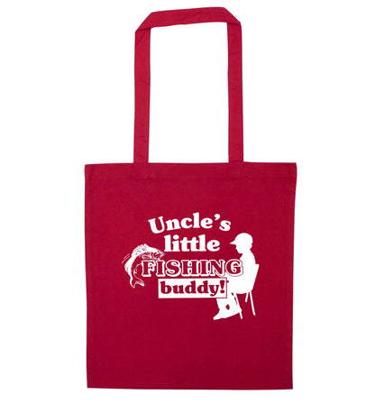Uncle's little fishing buddy red tote bag