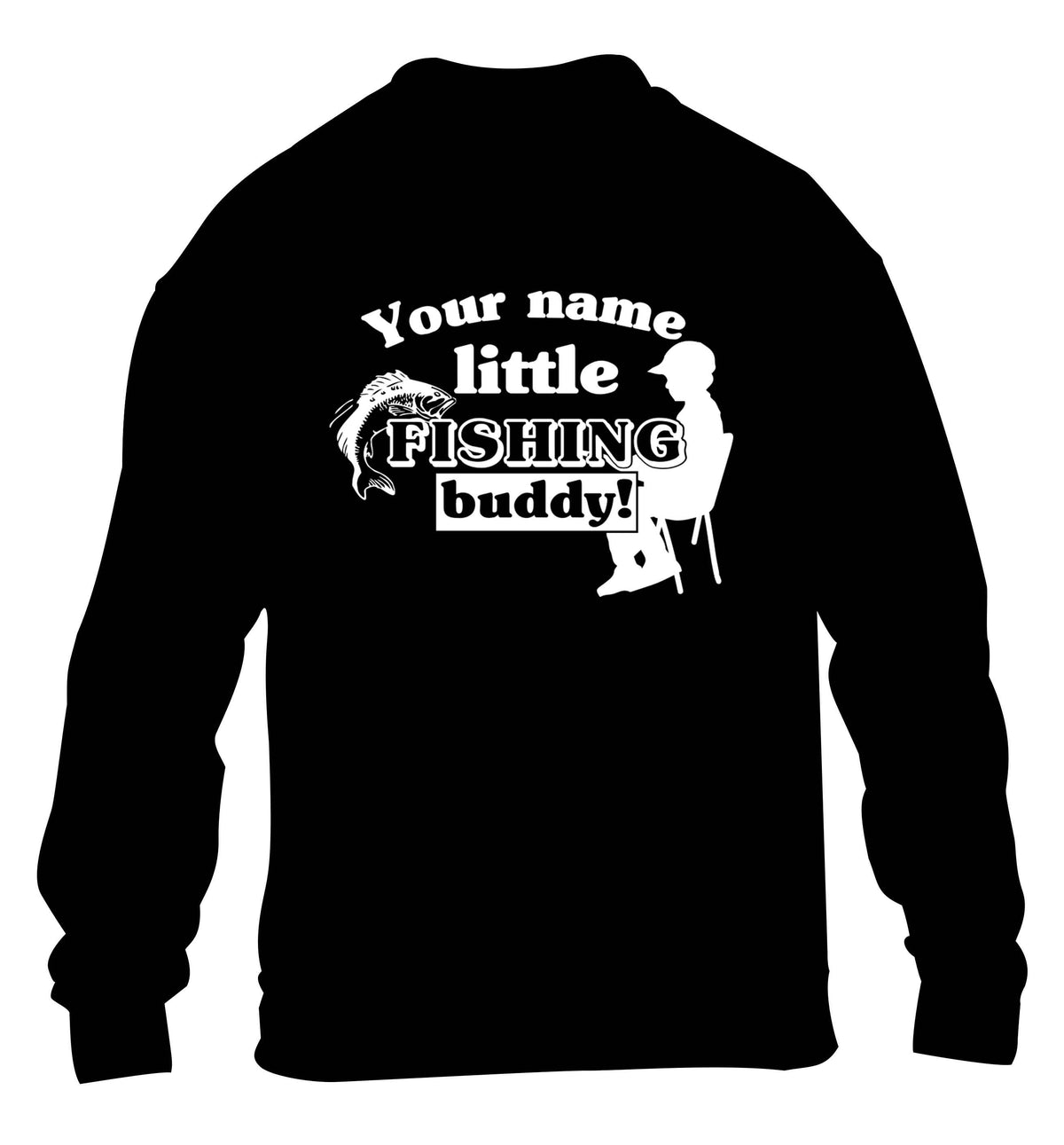 Personalised little fishing buddy children's black sweater 12-13 Years