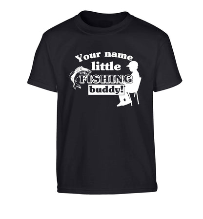Personalised little fishing buddy Children's black Tshirt 12-13 Years