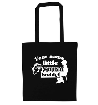 Personalised little fishing buddy black tote bag