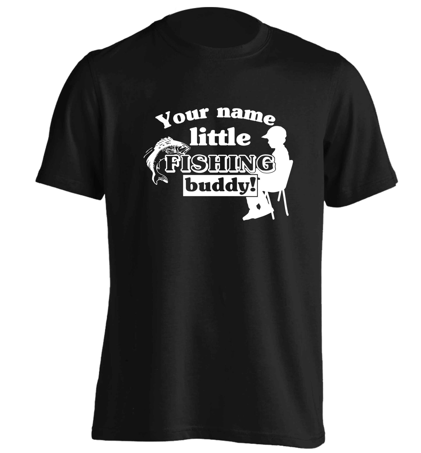 Personalised little fishing buddy adults unisex black Tshirt 2XL