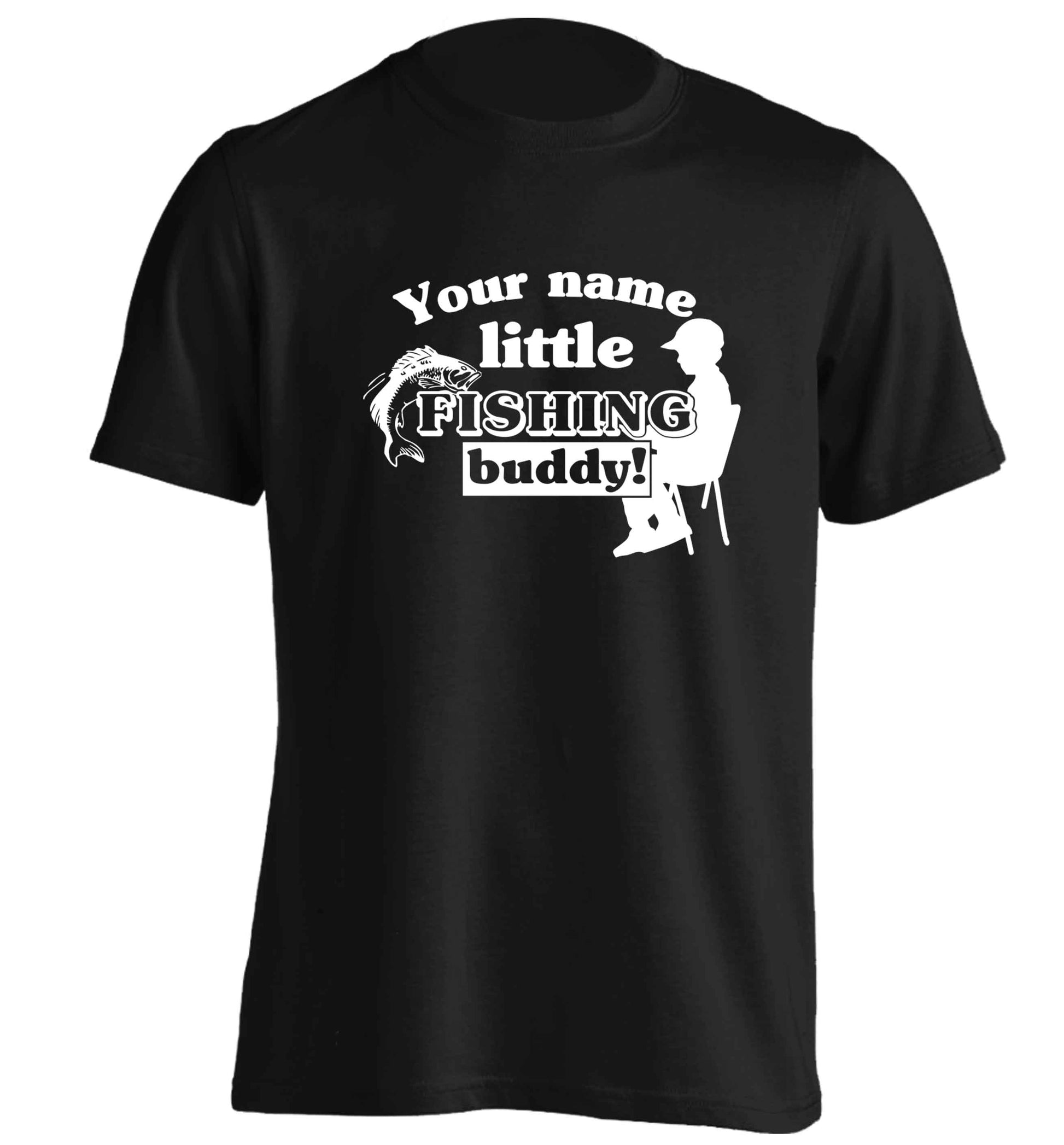 Personalised little fishing buddy adults unisex black Tshirt 2XL