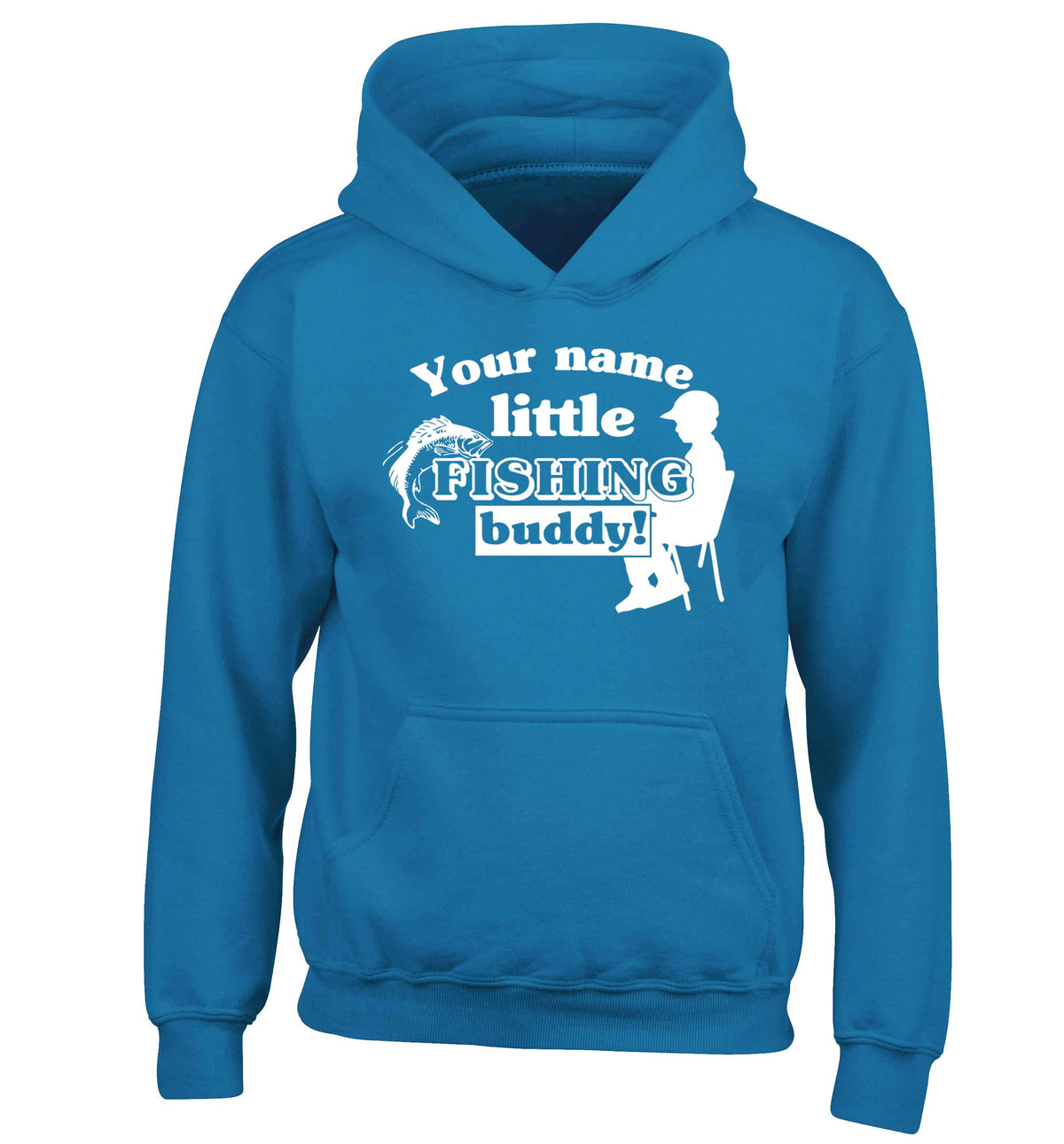 Personalised little fishing buddy children's blue hoodie 12-13 Years