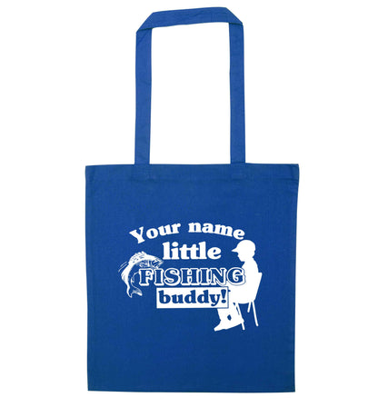 Personalised little fishing buddy blue tote bag
