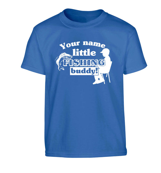 Personalised little fishing buddy Children's blue Tshirt 12-13 Years