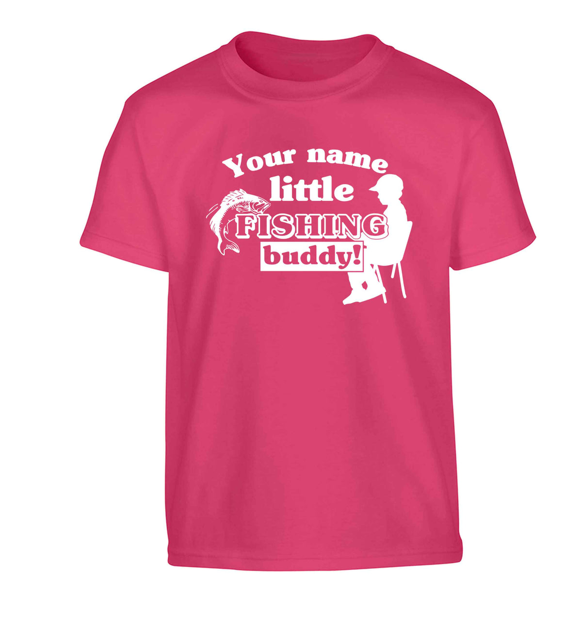 Personalised little fishing buddy Children's pink Tshirt 12-13 Years