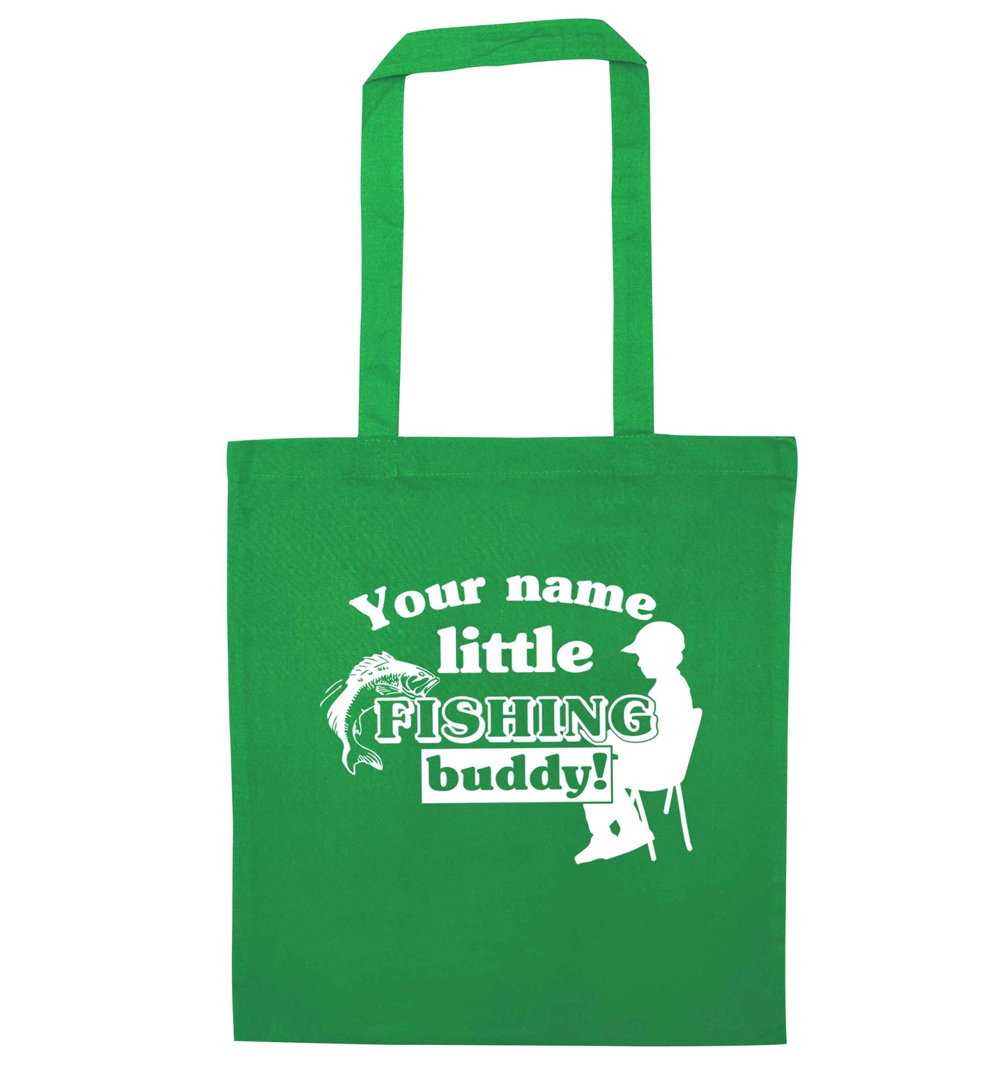 Personalised little fishing buddy green tote bag