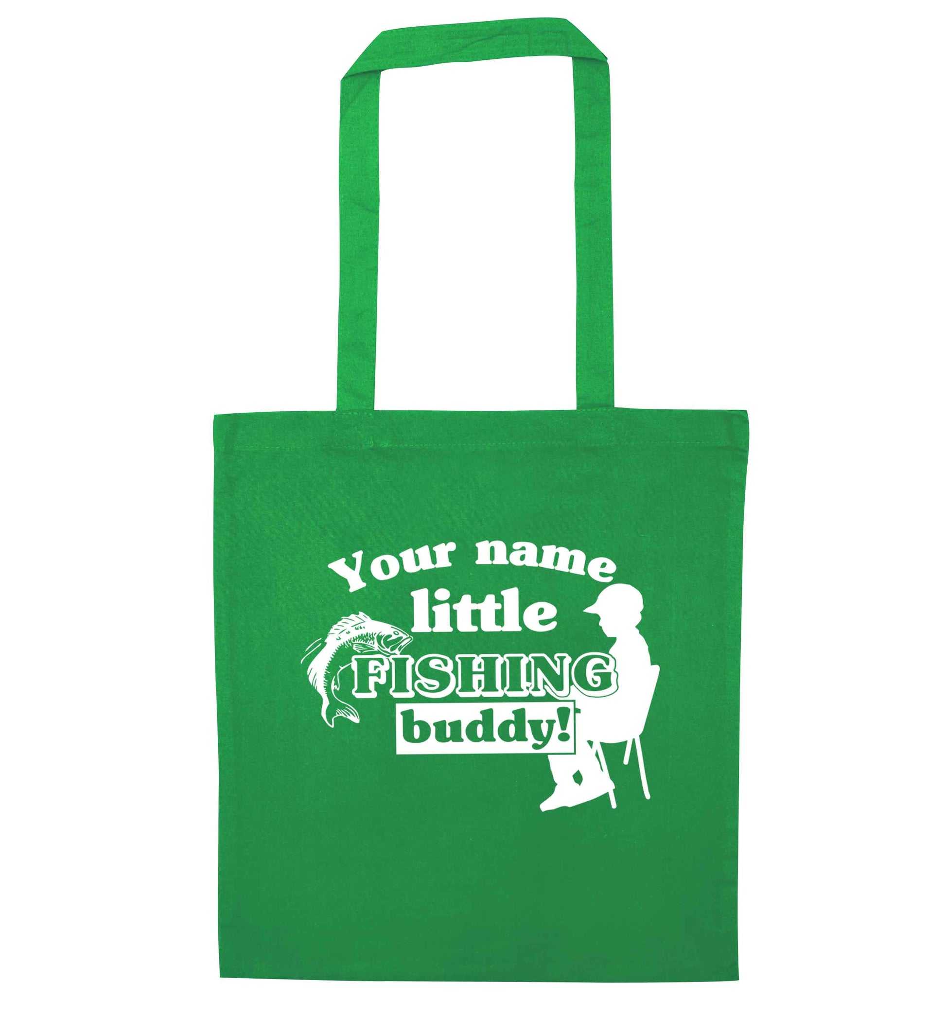 Personalised little fishing buddy green tote bag