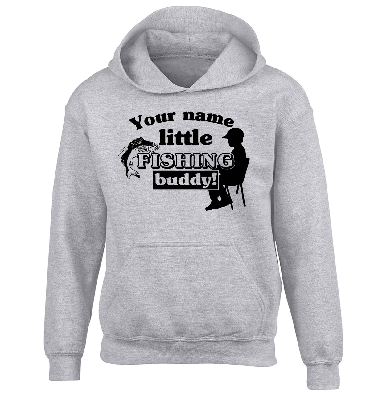 Personalised little fishing buddy children's grey hoodie 12-13 Years