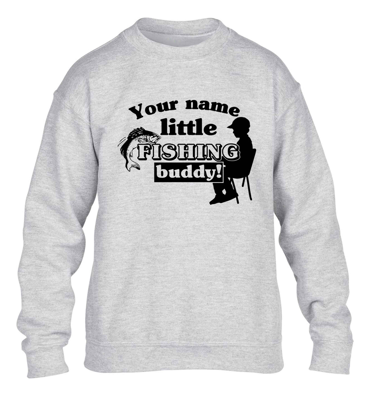 Personalised little fishing buddy children's grey sweater 12-13 Years
