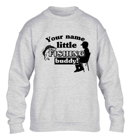 Personalised little fishing buddy children's grey sweater 12-13 Years