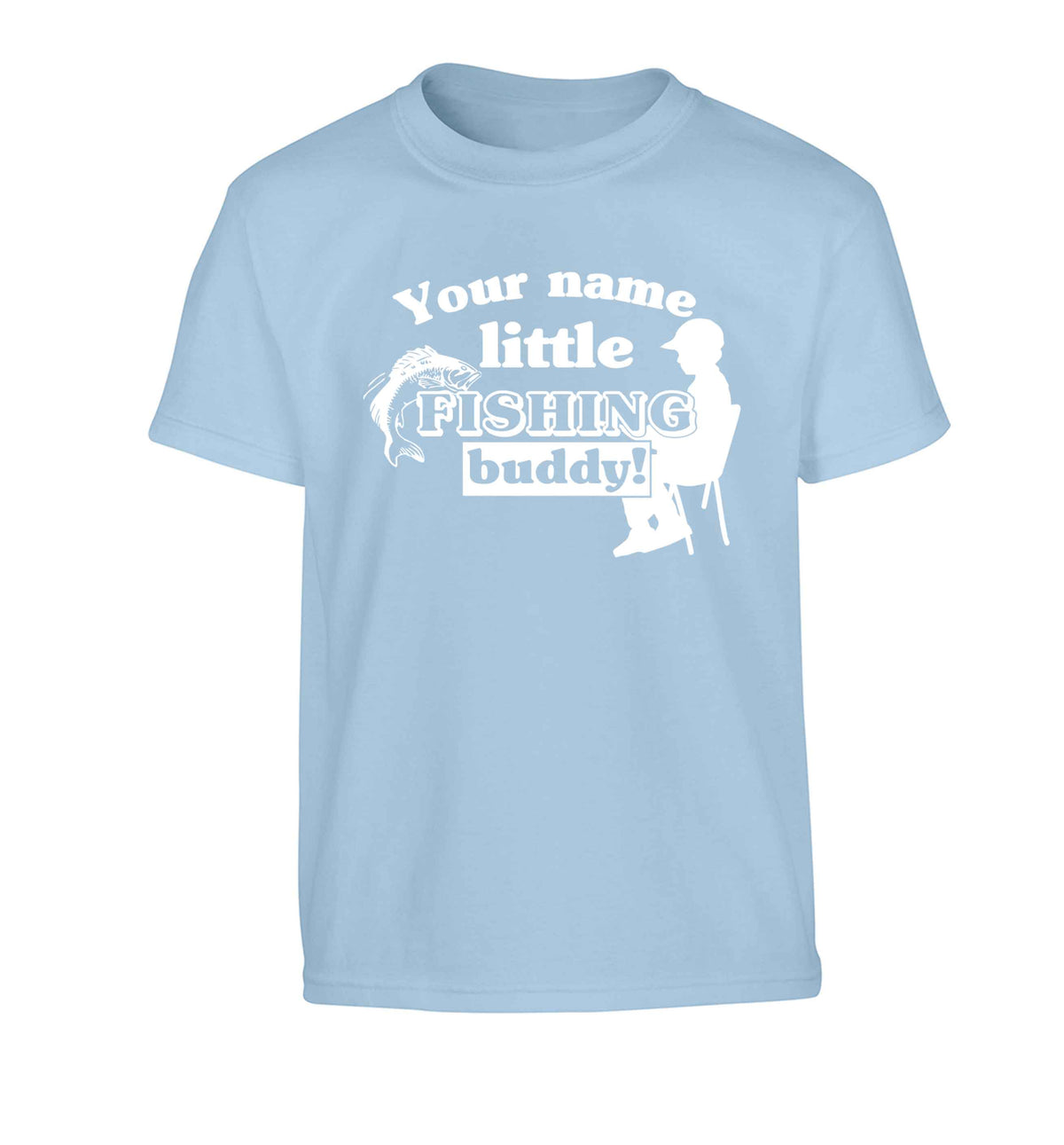 Personalised little fishing buddy Children's light blue Tshirt 12-13 Years