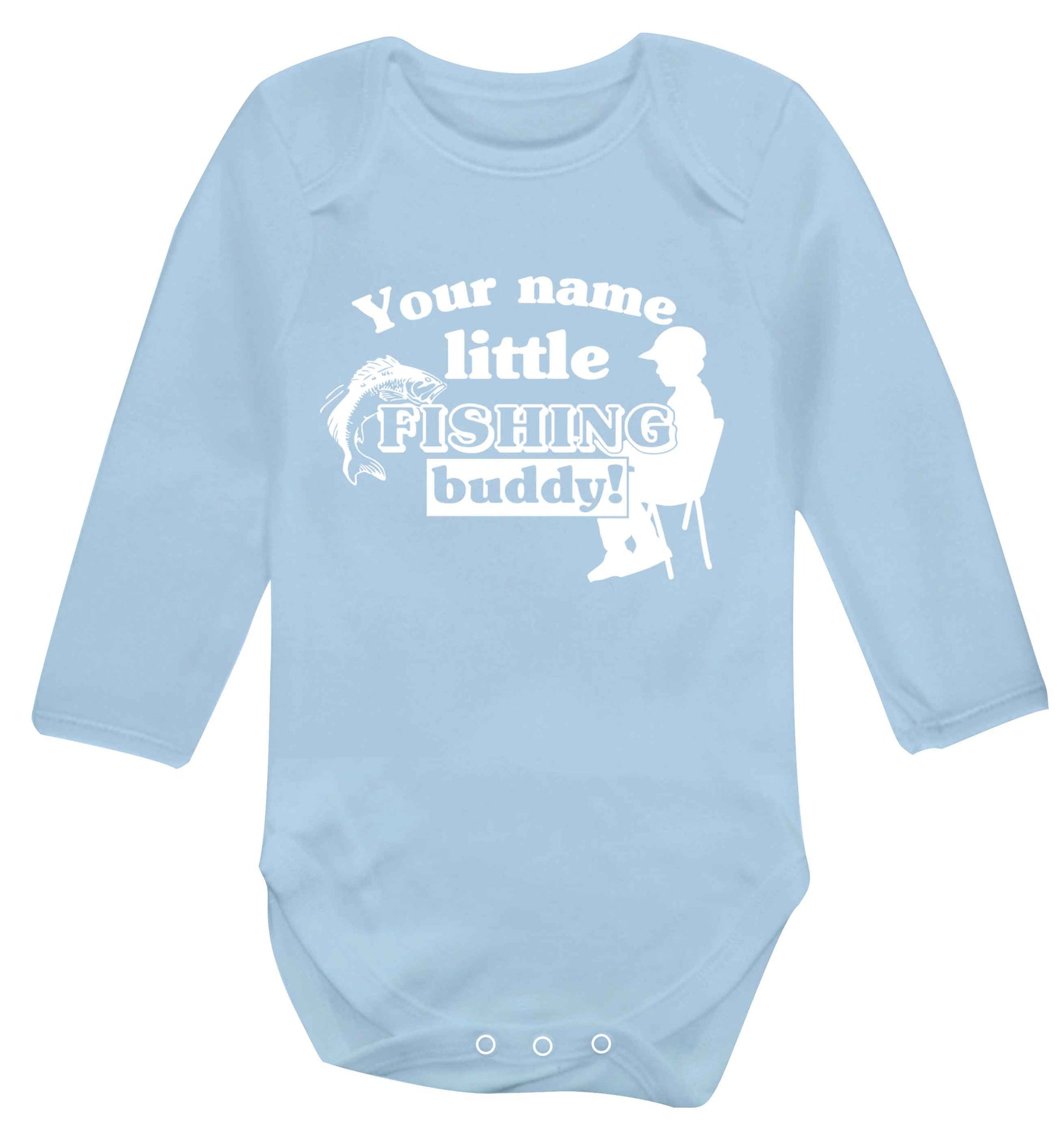 Personalised little fishing buddy Baby Vest long sleeved pale blue 6-12 months