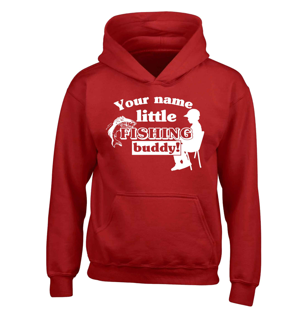 Personalised little fishing buddy children's red hoodie 12-13 Years