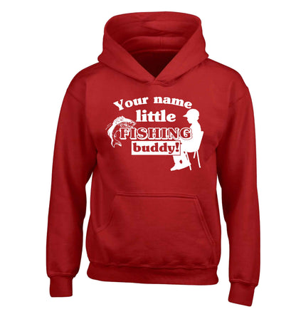 Personalised little fishing buddy children's red hoodie 12-13 Years