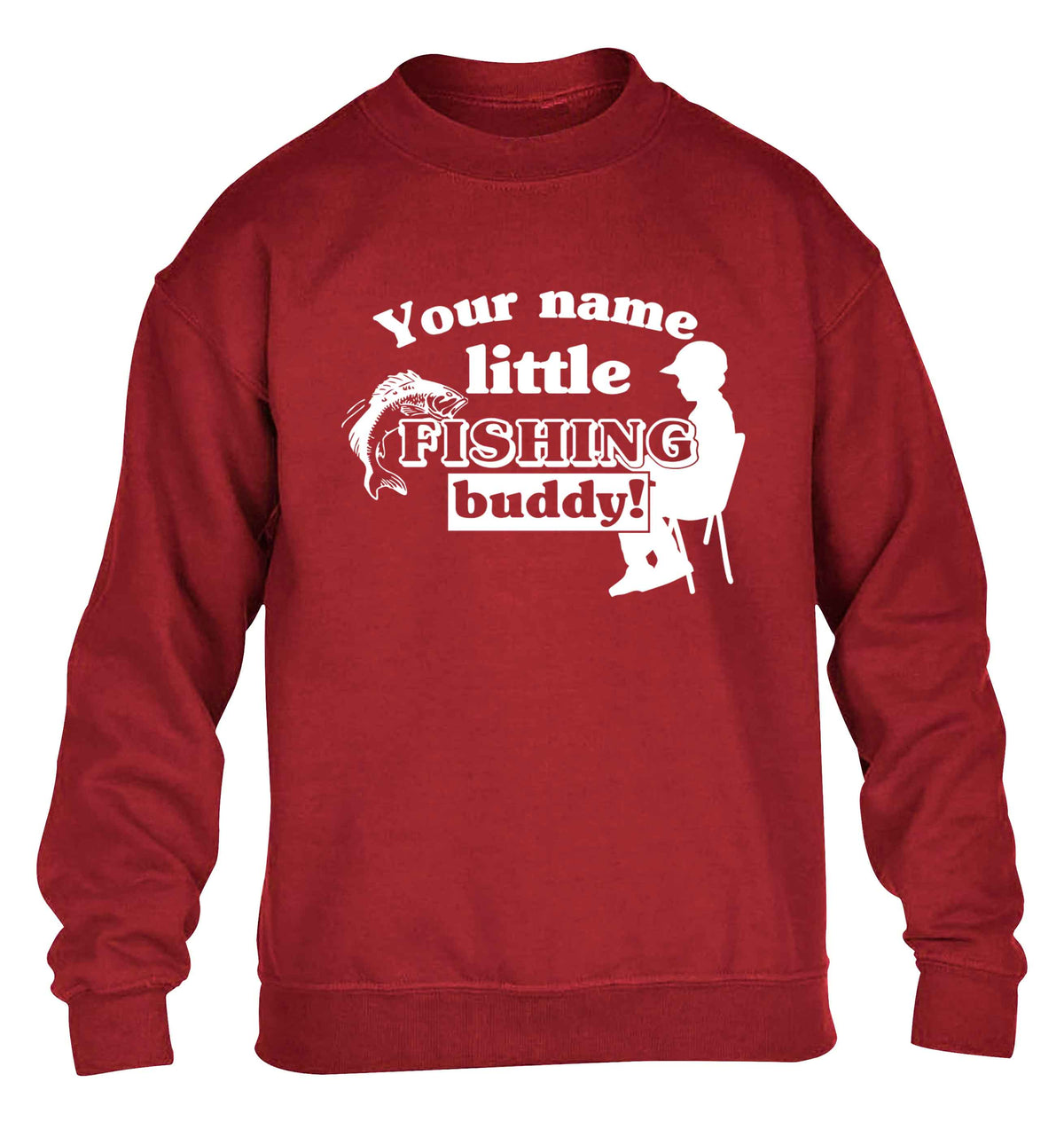 Personalised little fishing buddy children's grey sweater 12-13 Years