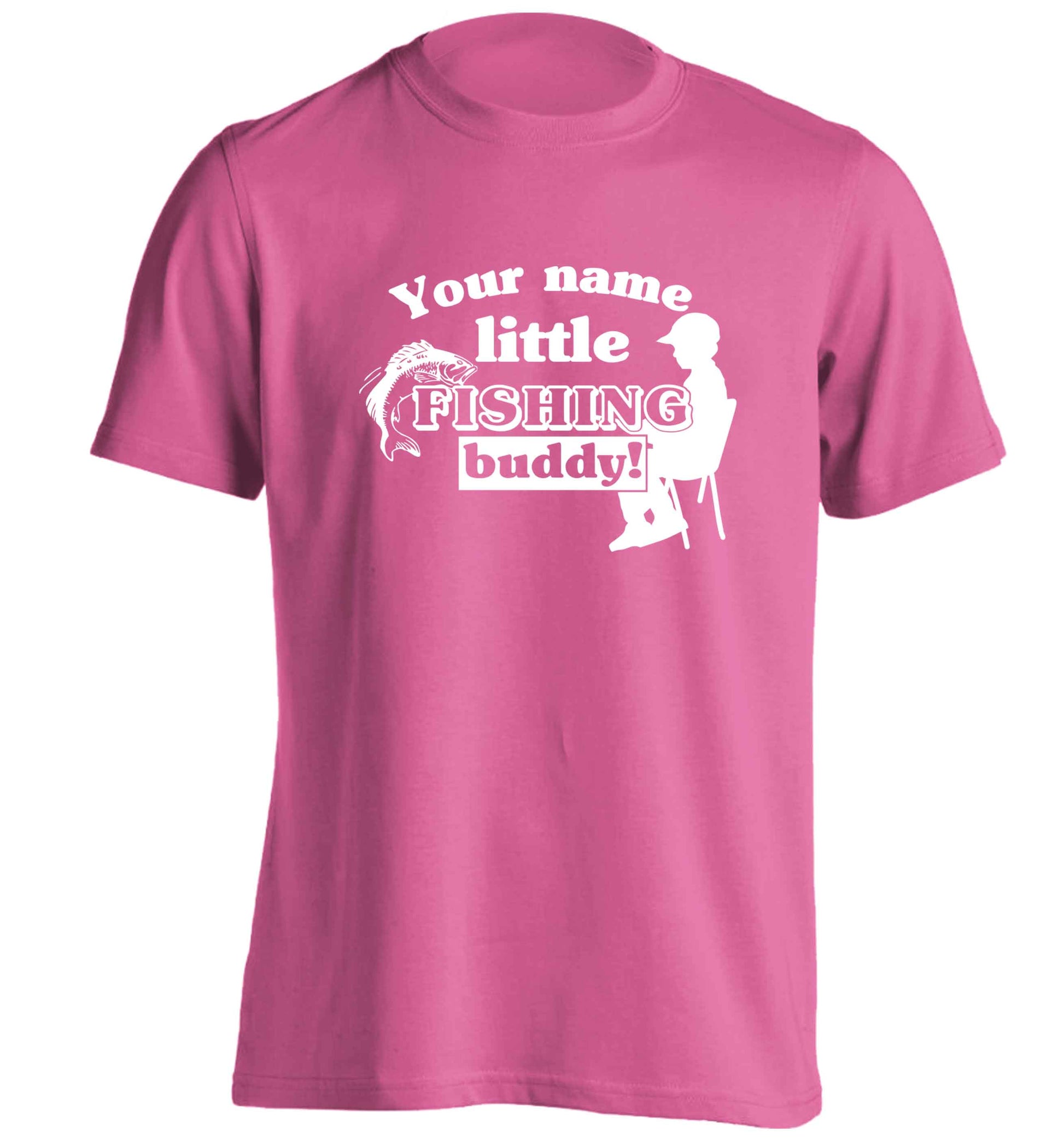 Personalised little fishing buddy adults unisex pink Tshirt 2XL