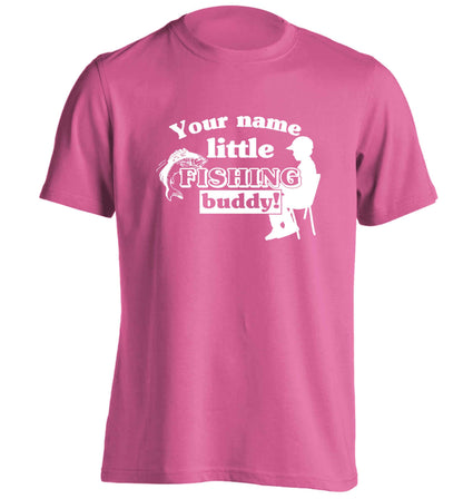 Personalised little fishing buddy adults unisex pink Tshirt 2XL