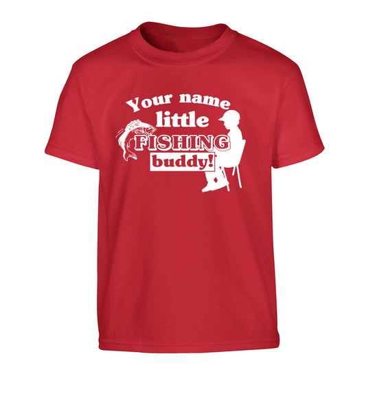 Personalised little fishing buddy Children's red Tshirt 12-13 Years