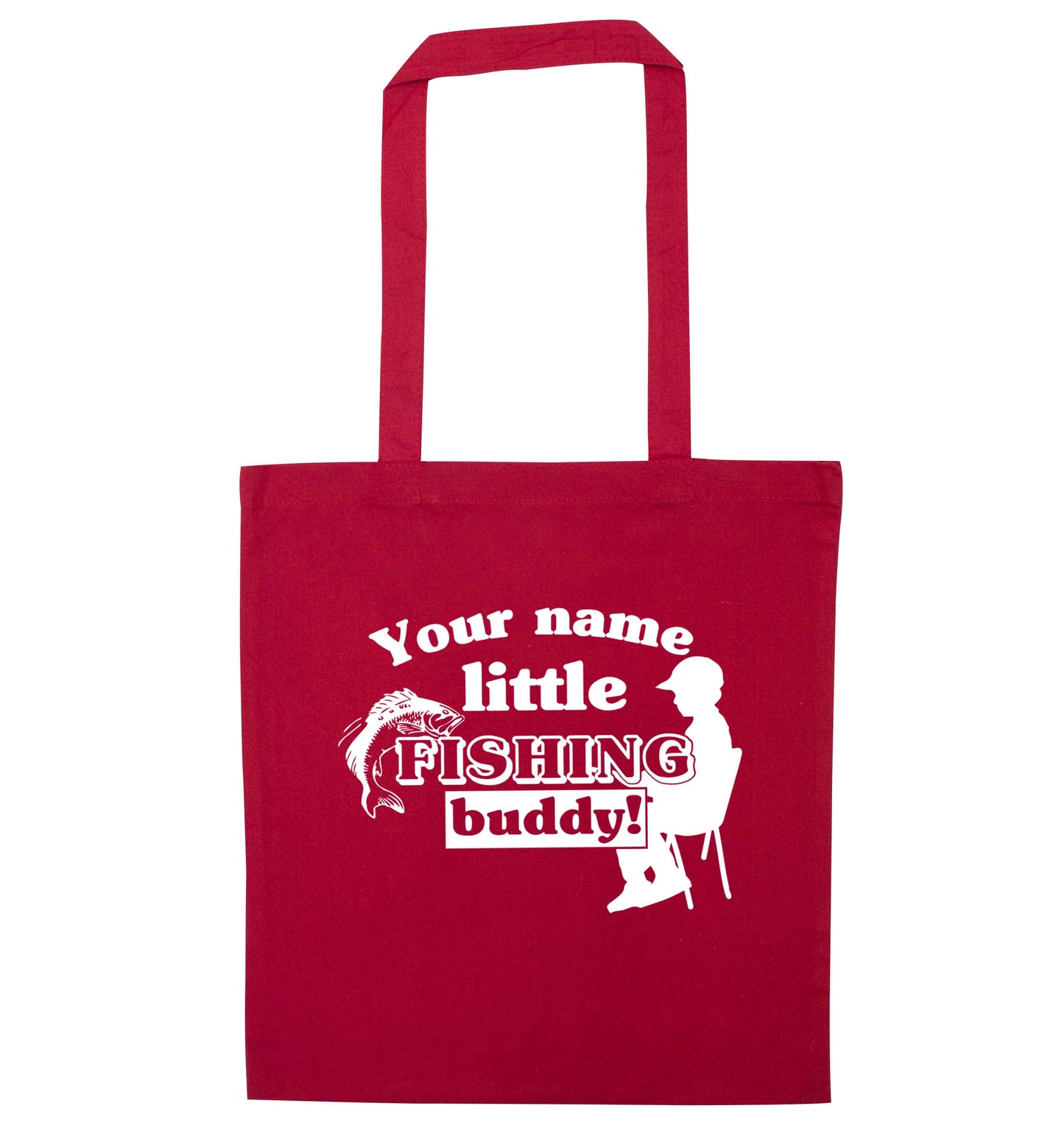 Personalised little fishing buddy red tote bag