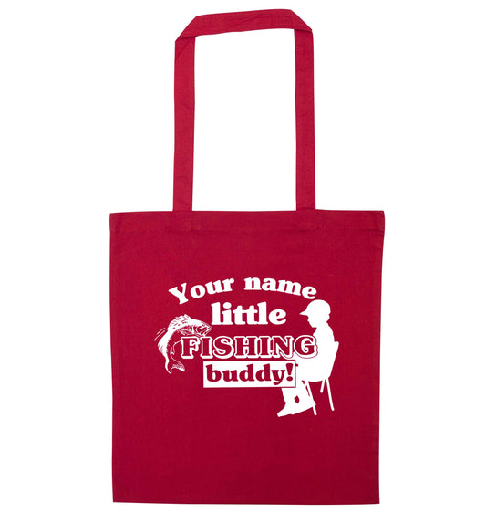 Personalised little fishing buddy red tote bag