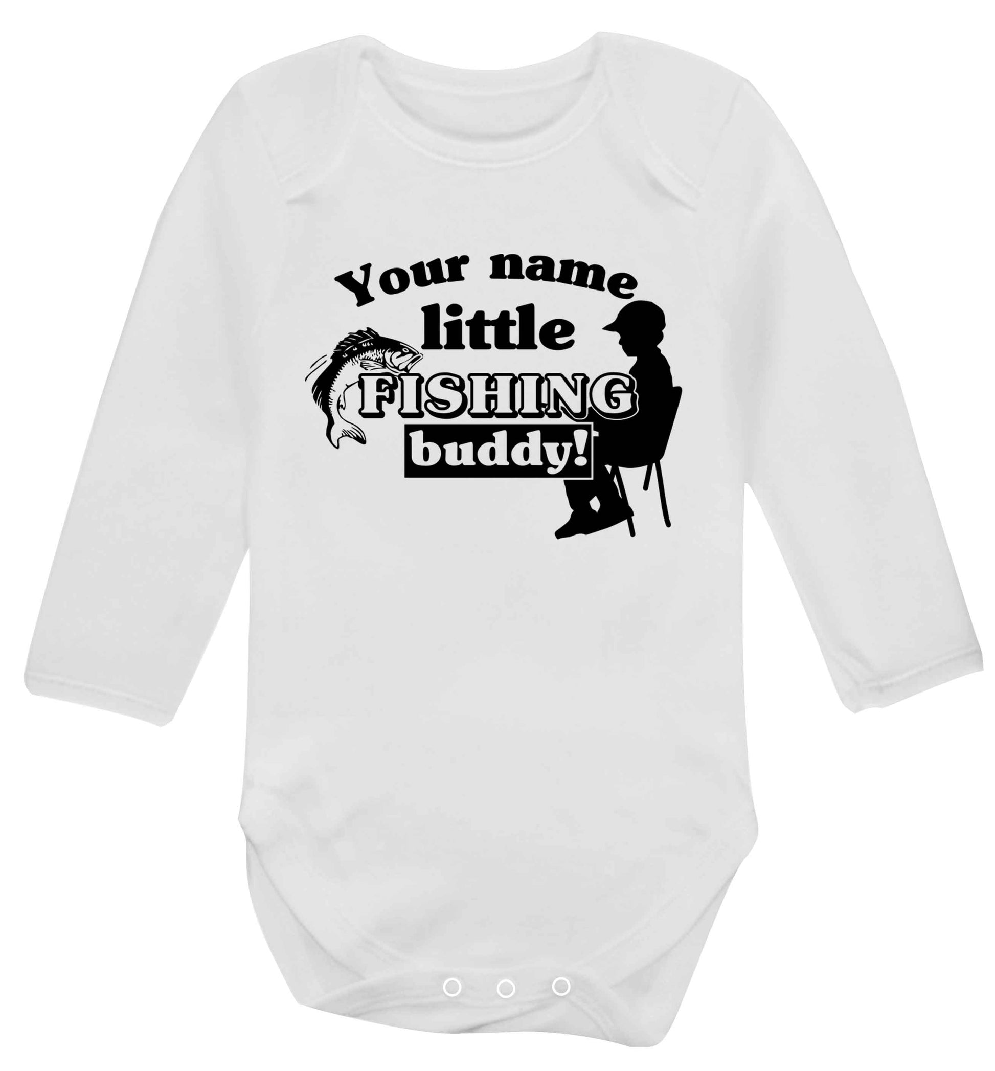 Personalised little fishing buddy Baby Vest long sleeved white 6-12 months