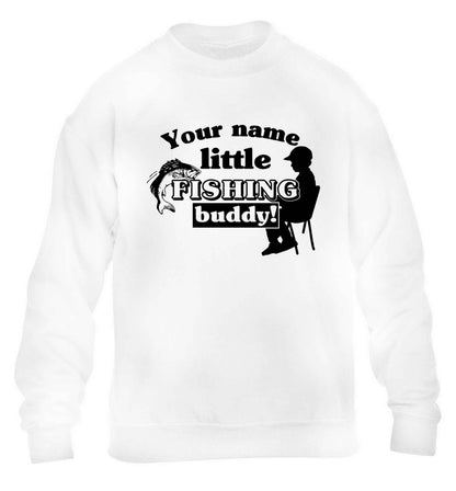 Personalised little fishing buddy children's white sweater 12-13 Years