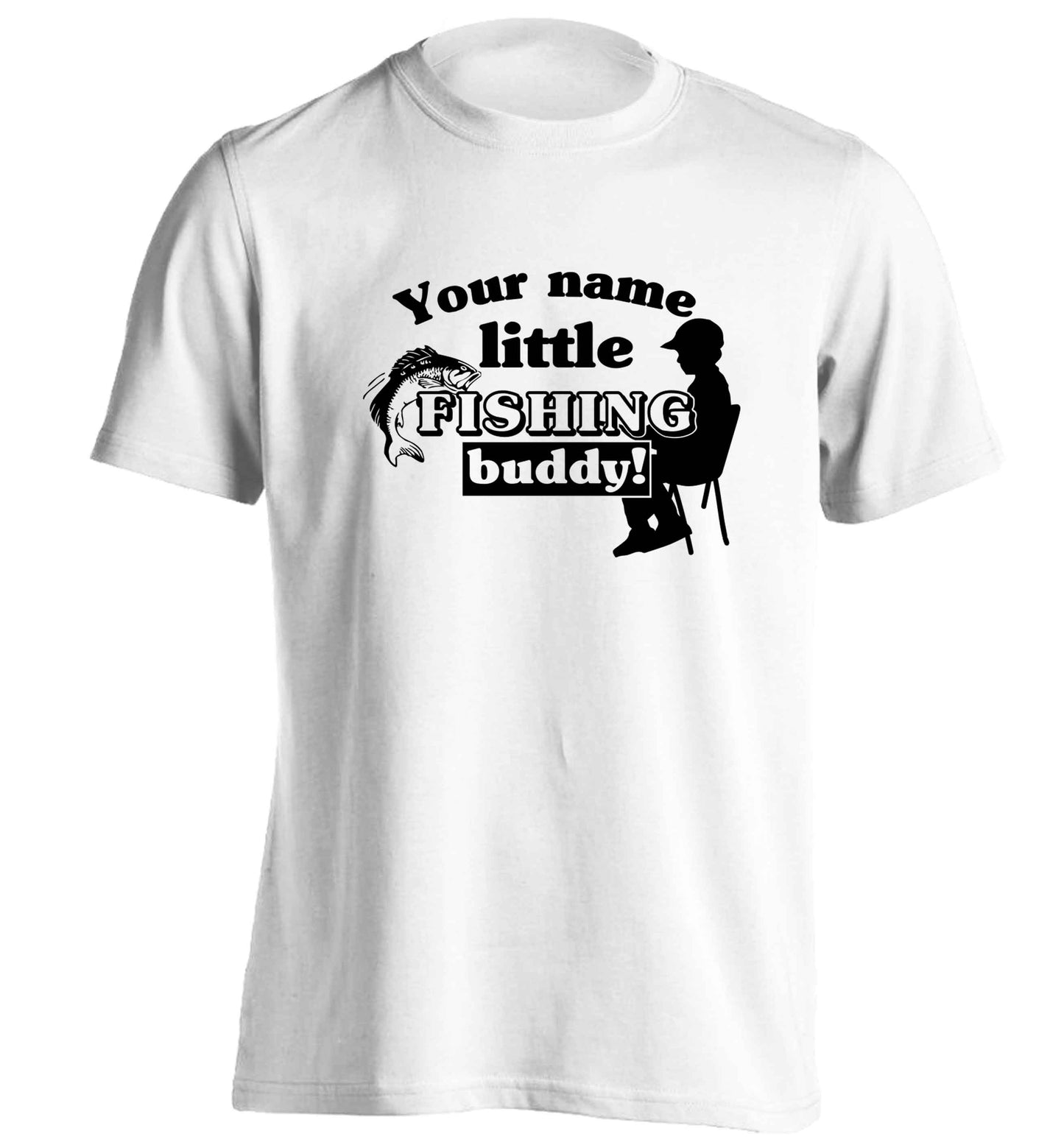 Personalised little fishing buddy adults unisex white Tshirt 2XL