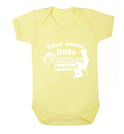Personalised little fishing buddy Baby Vest pale yellow 18-24 months