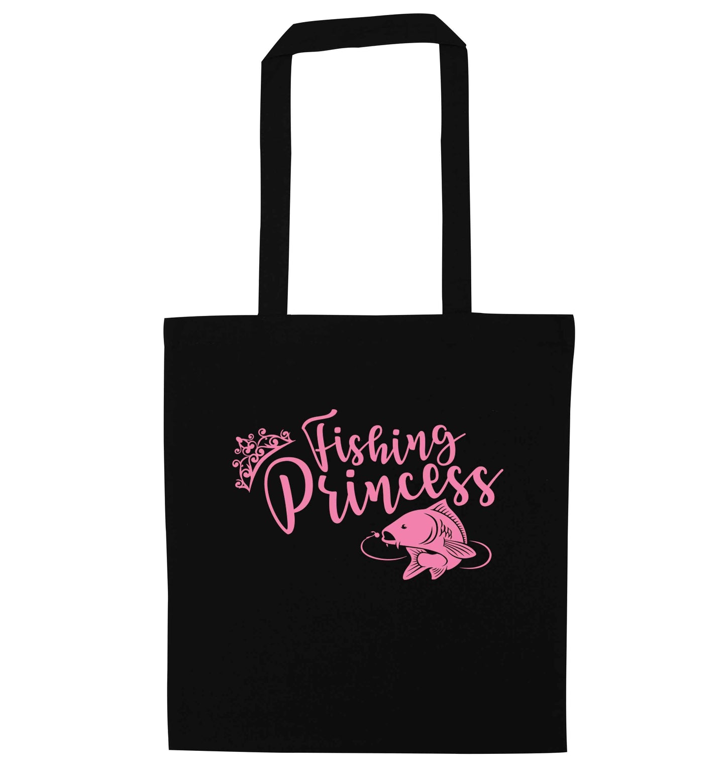 Fishing princess black tote bag