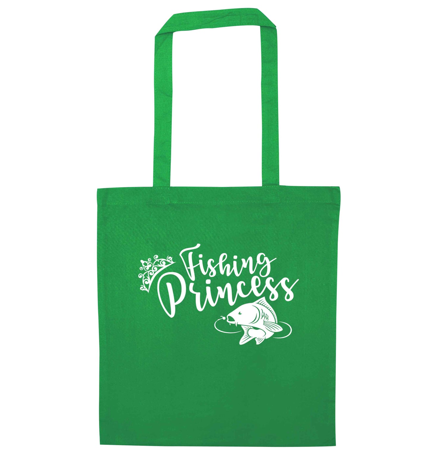 Fishing princess green tote bag