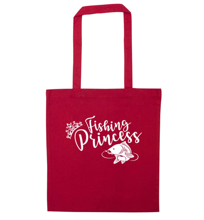 Fishing princess red tote bag