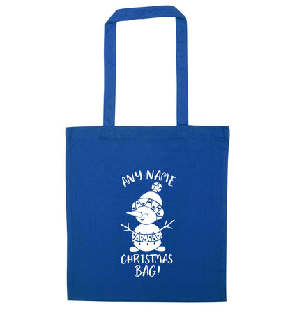 Personalised Christmas bag any name blue tote bag